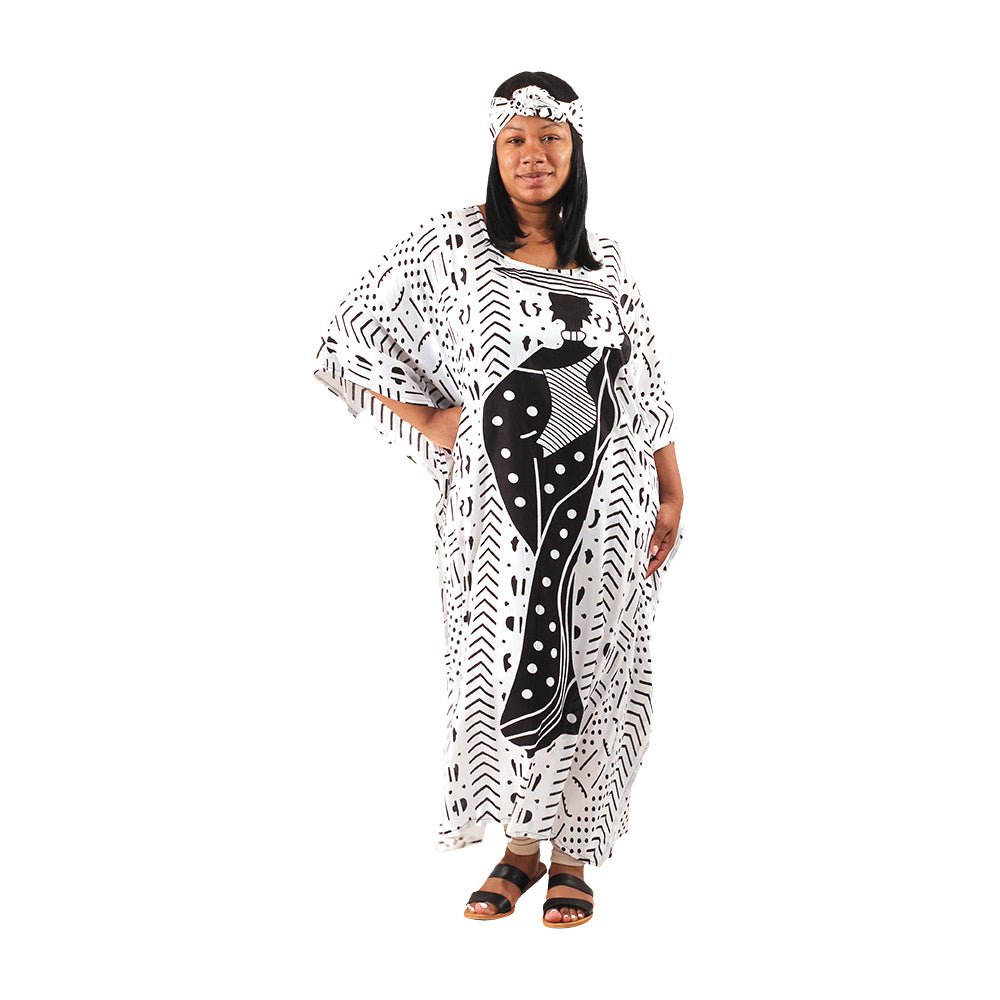 African Woman Mud Print Kaftan - Black - Style A