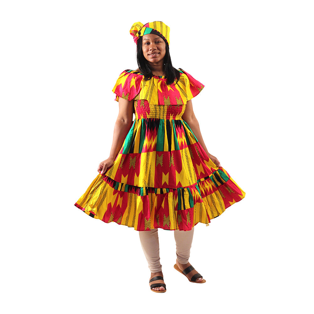 African Print Elastic Short Dress - Style A