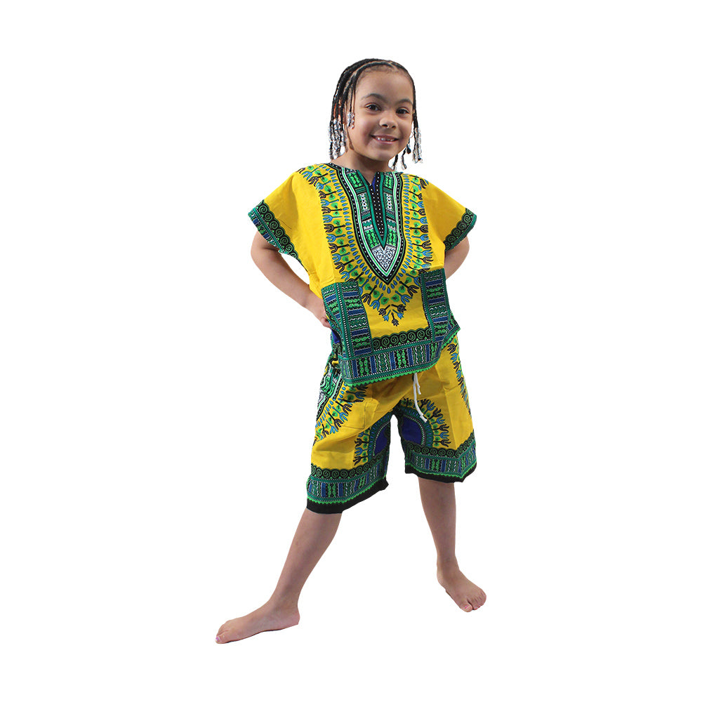 Children's Dashiki & Shorts - Black - Large