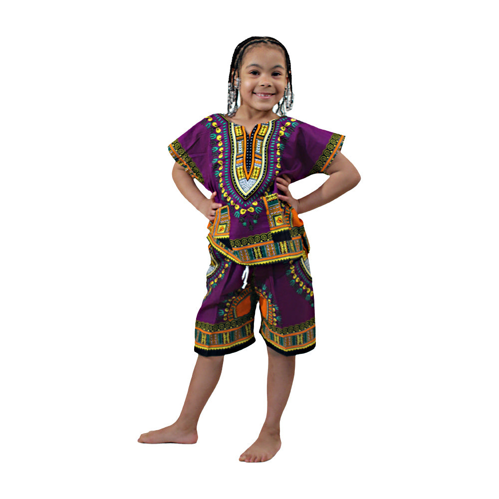 Children's Dashiki & Shorts - Black - Large