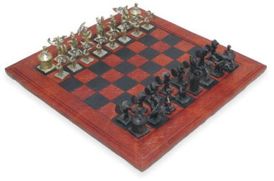 Antique Chess Board: Bronze Pieces