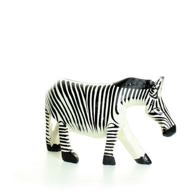 Painted Wood Animal Carving: Zebra 8"