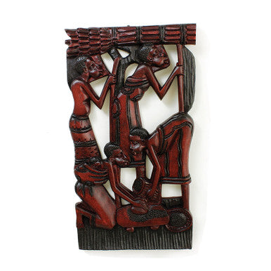 African Village Wood Plaque: Style-B