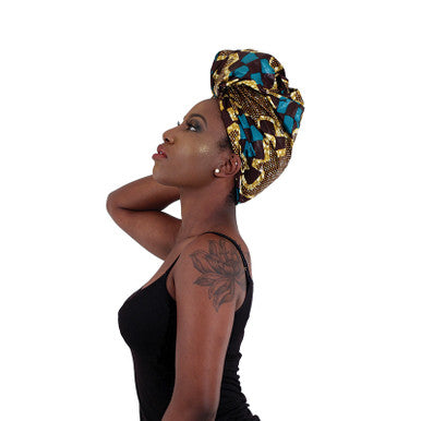African-Made Headwrap: Brown/Turquoise