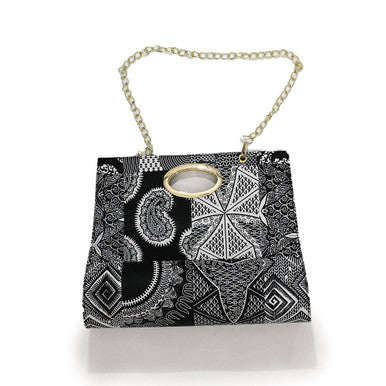 Afrocentric Print Hand Bag: Blk & Wht