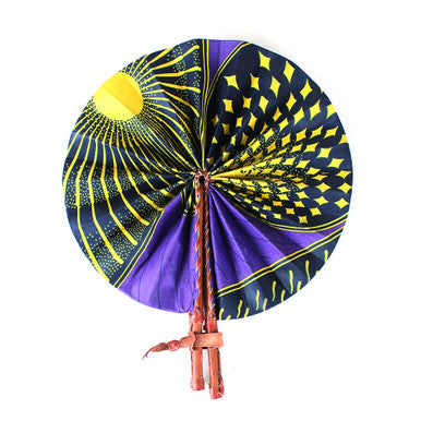 Black/Purple African Print Folding Fan