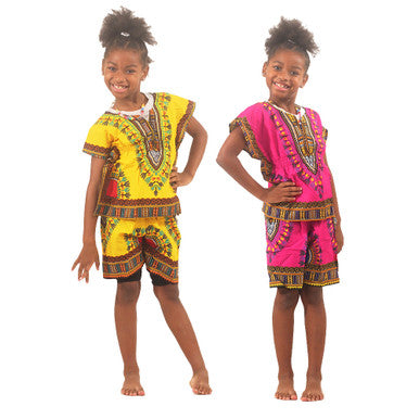Children's Elastic Dashiki Set - Blue - Large