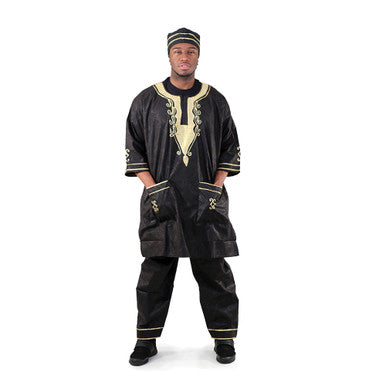 African Style Embroidered Pant Set - Black