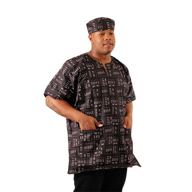 Black Mud Print Dashiki & Cap