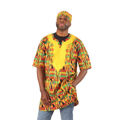 Kente #2 Embroidered Dashiki & Cap - 2X