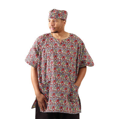 African Print Dashiki & Cap - Style A