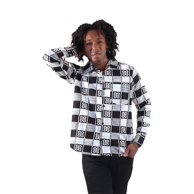 Black & White Pattern Long Sleeve Shirt - 2X