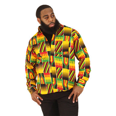 Bold Kente Print Long Sleeve Button-down Shirt - 2X