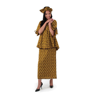 African Print Flared Skirt Set: Mustard