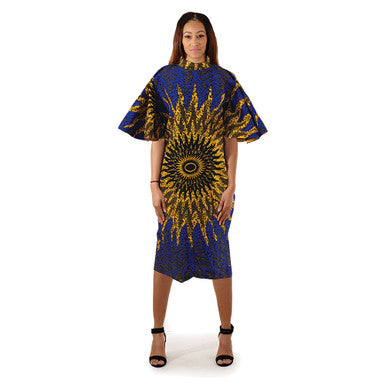 Blue Sun Ruffle Sleeve Mod Dress