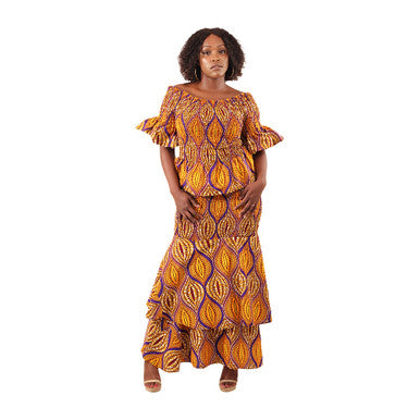African Print Elastic Skirt Set: Style-B