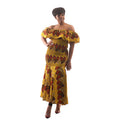 African-Made Mustard Print Elastic Dress