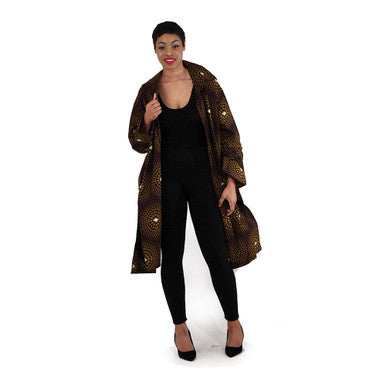 African Print Open-Jacket: Dark Brown