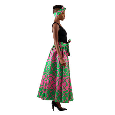 Green & Pink African Print Maxi Skirt