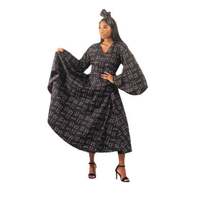 Black Mud Print Wrap Dress
