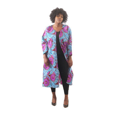 Long-Sleeve Floral Print Open Kaftan