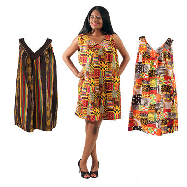 Set Of 3 Kente & Print Short Dresses