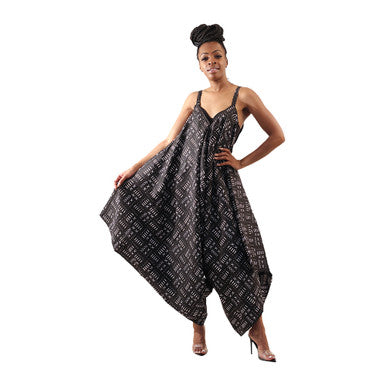 Black Mud Print Palazzo Jumpsuit - B