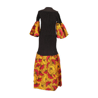 Black & Orange Flowers Stretch Dress