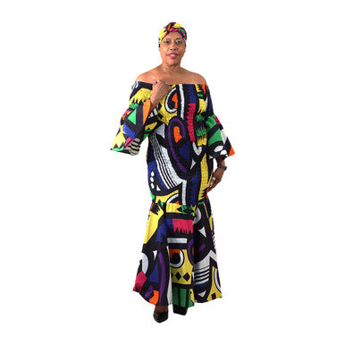 Abstract Print Smocked Dress