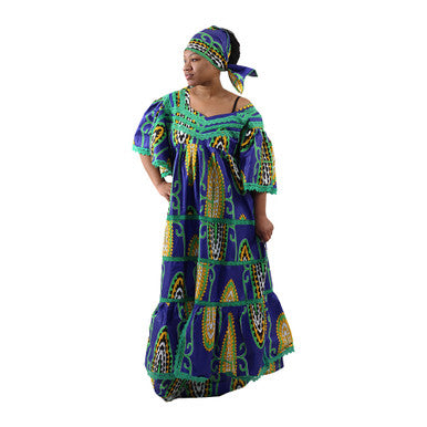 Blue African Print Lace Skirt Set