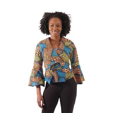 African Print Bell-Sleeve Wrap Top