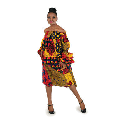 African Print Smocking Dress: Red/Ora A