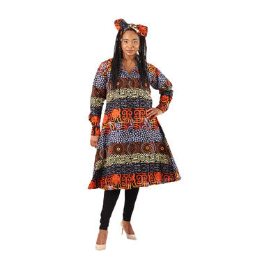 African Print Long Shirt w/ Pockets