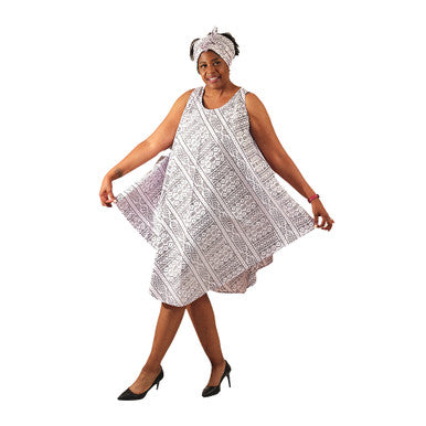 White Mud Print Umbrella Dress
