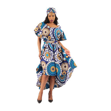Mandala Print Hi-Lo Dress w/Head Wrap