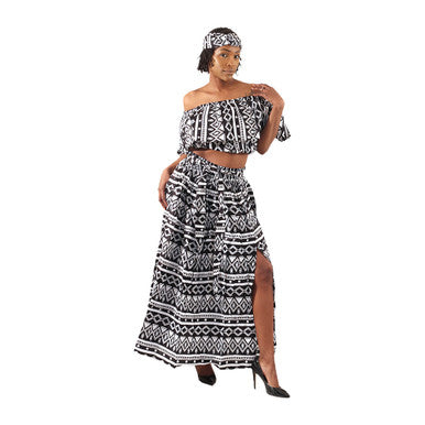 African Print Crop Top & Skirt Set - Style A