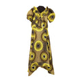 Olive & Yellow Sunflower Ruffled Dress
