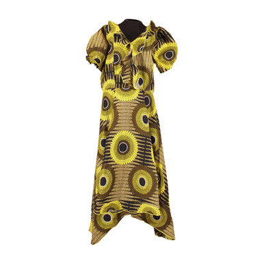 Olive & Yellow Sunflower Ruffled Dress
