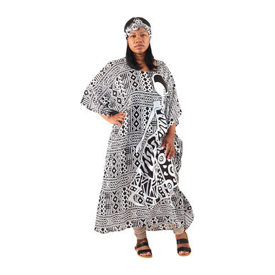 African Woman Mud Print Kaftan - Black - Style A