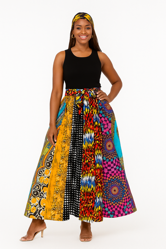Ankara Mixed Print Maxi Skirt