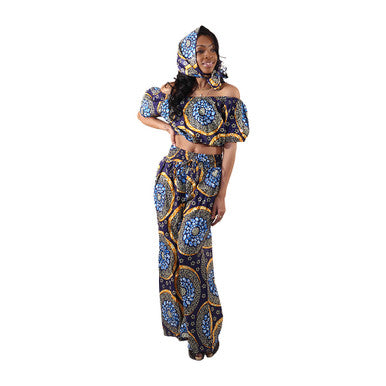 African Print Crop-Top Palazzo Set - LG/XL - Style A
