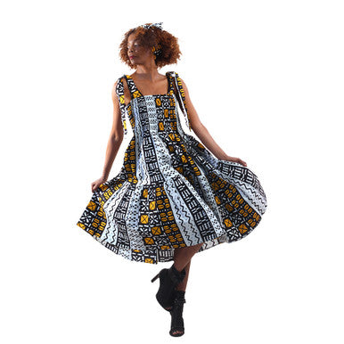 Ankara Print Smocked Tie Shoulder Dress - Style A