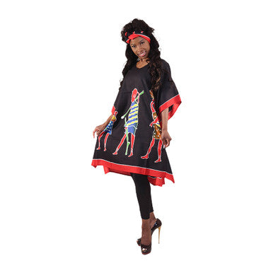 African Tribal Dancers Print Kaftan - Black