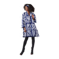 Blue/White Mud Print Long-sleeve Button Poncho