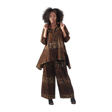 Cheetah Print Flare Top-Pant Set