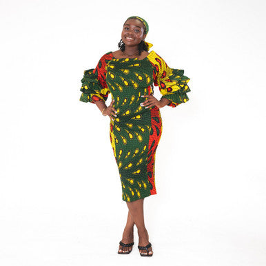Ankara Print Smocked Frill Dress - ONE SIZE - Style A