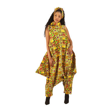 Ankara Print Zip-Neck Harem Jumpsuit - ONE SIZE - Style A