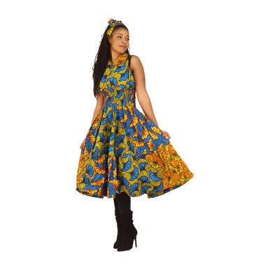 Ashanti Print Button Long Dress - ONE SIZE - Style A