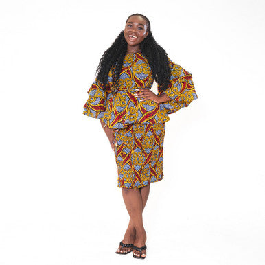 Ankara Print 2-Piece Bell Sleeve Midi Skirt Set