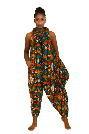 Big Ankara Print Zip Jumpsuit - Large Pockets - Style A